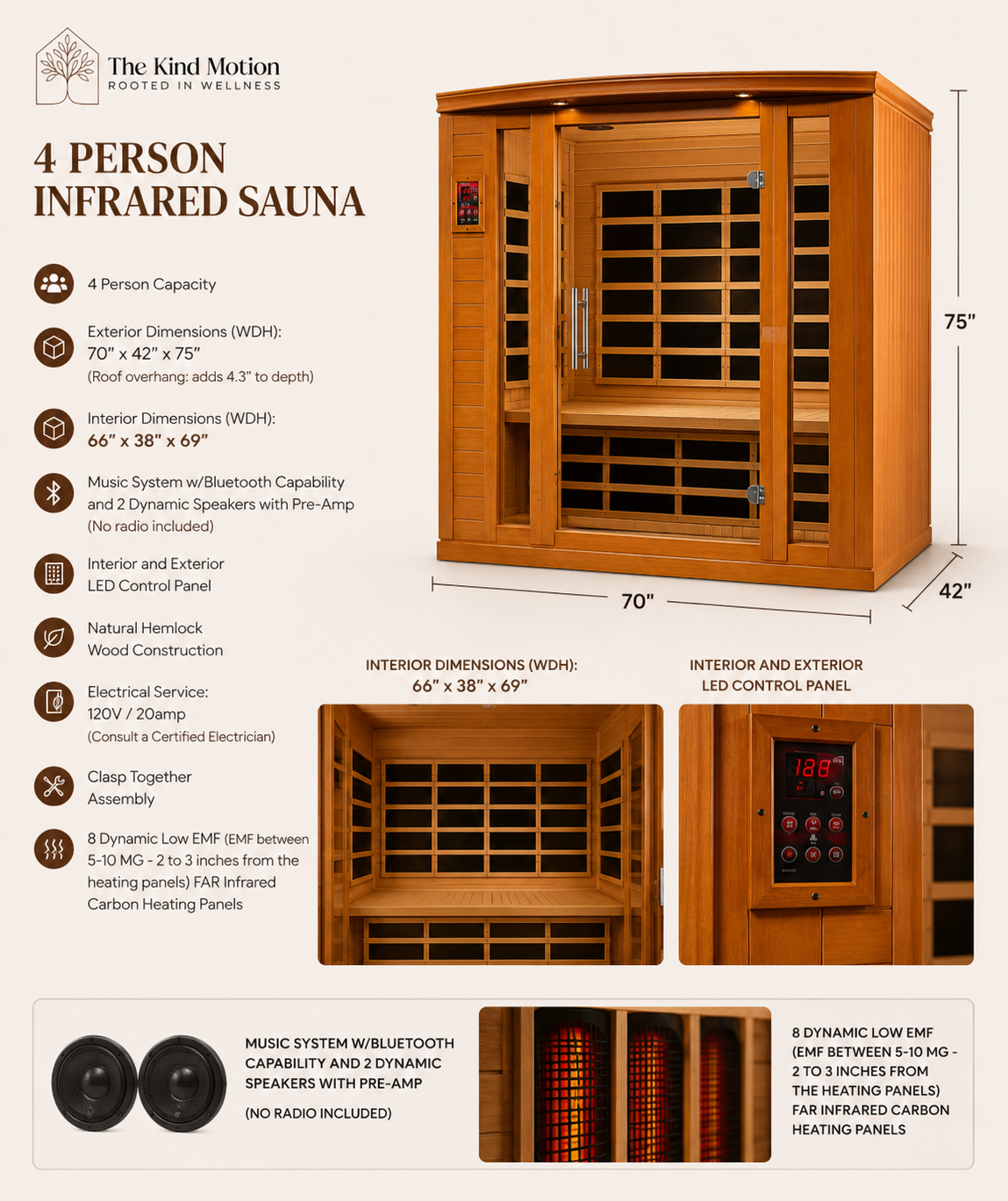 Dynamic Bergamo 4-Person Low EMF FAR Infrared Sauna