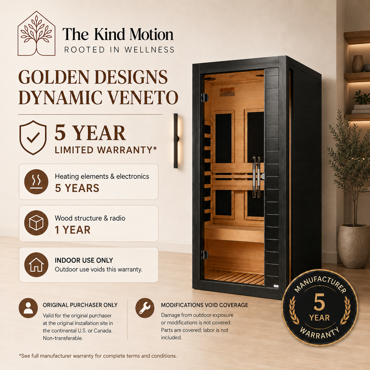 Golden Designs Dynamic Veneto 1–2 Person Low EMF Infrared Sauna