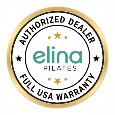 Official Authorized Dealer badge for Peak Pilates and Elina Pilates equipment, ensuring full manufacturer warranty and authentic products at The Kind Motion
