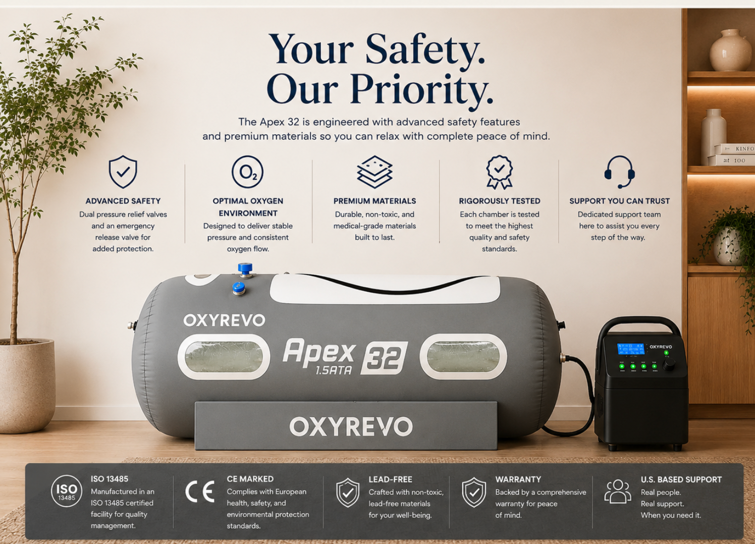 OXYREVO Apex 32 Portable Hyperbaric Oxygen Chamber | 1.5 ATA Home Wellness HBOT