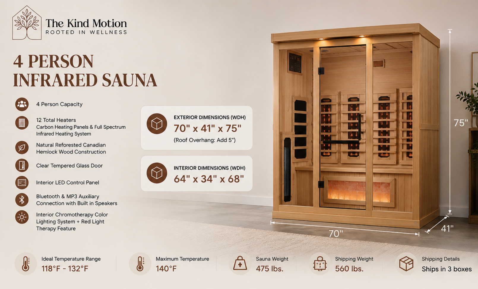 Golden Designs Reserve 4-Person Full Spectrum Infrared Sauna with Himalayan Salt Bar