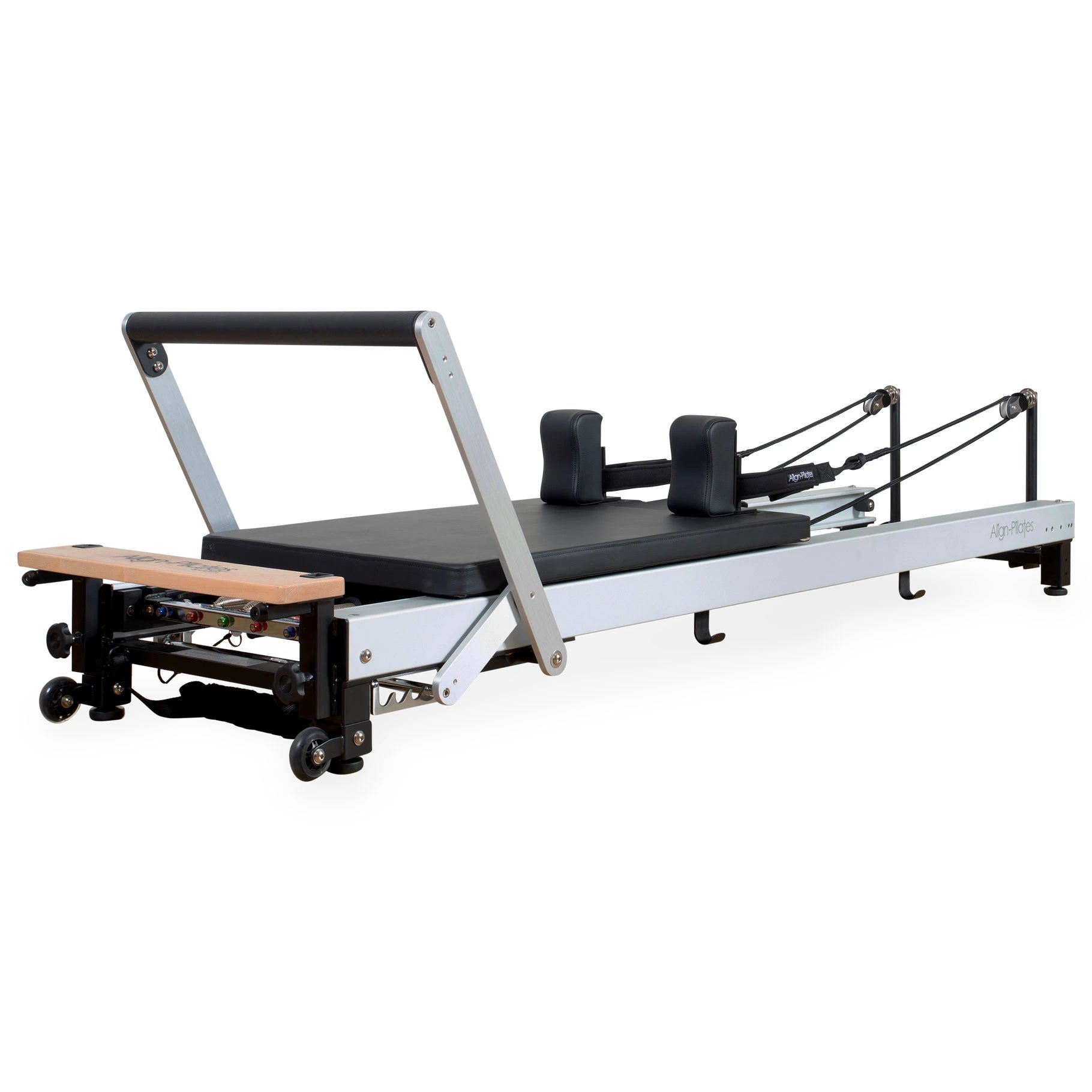 Align-Pilates C8-Pro Reformer with 8-wheel carriage system and Rapid Change spring bar, featuring a white aluminum frame for professional studio or home use, official authorized dealer The Kind Motion.