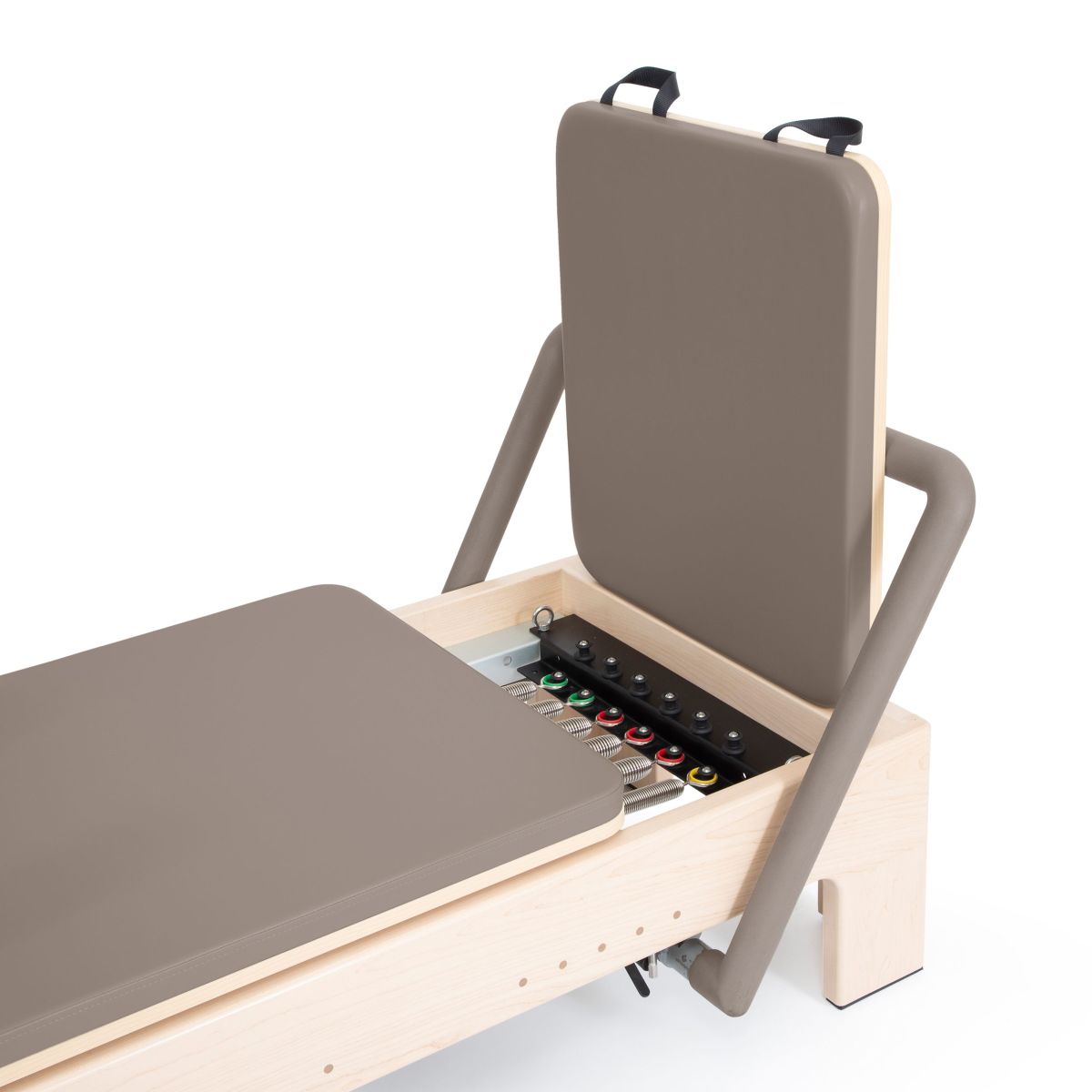 Close-up detail of the Elina Pilates infinite sliding foot bar for advanced positioning.