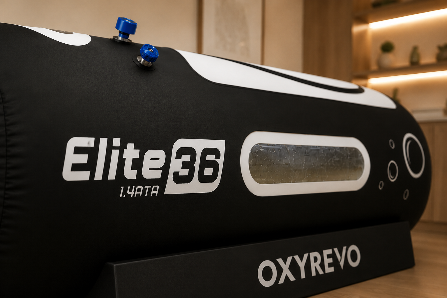 Close-up detail of the Elite 36 hyperbaric chamber showcasing premium materials, zipper craftsmanship, and medical-grade construction.