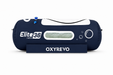 Navy blue Elite 36 hyperbaric chamber on a white background featuring premium wellness recovery equipment by OXYREVO.