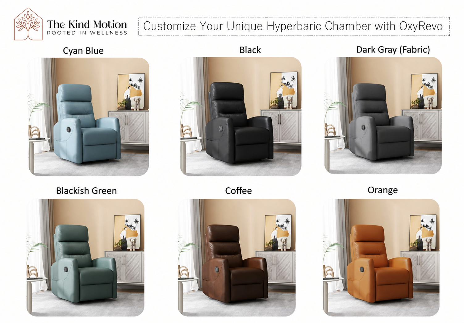 OxyRevo hyperbaric chamber and chair color options comparison chart