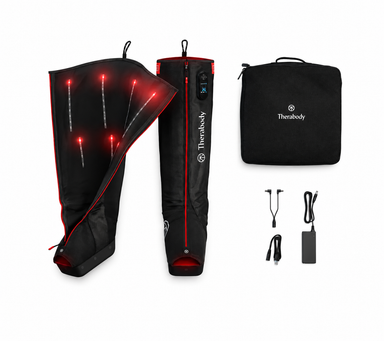 Therabody JetBoots PRO Plus compression boots with travel bag, power adapter and charging accessories
